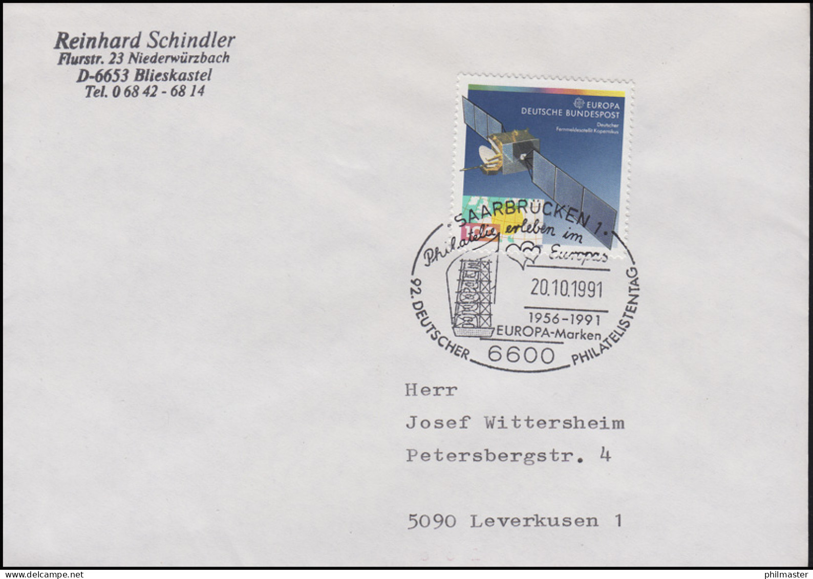 1527 EUROPA Weltraumfahrt, EF Brief SSt Saarbrücken Europa-Marken 20.10.1991 - Sonstige & Ohne Zuordnung