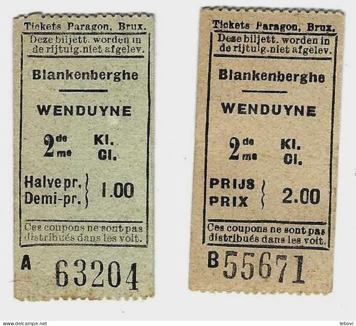 VICINAL De La Côte Belge   - De  BLANKENBERGHE Vers WENDUYNE-  Lot De 2 Tickets Différents-  09/08/1936 – 2e Classe - Spoorweg