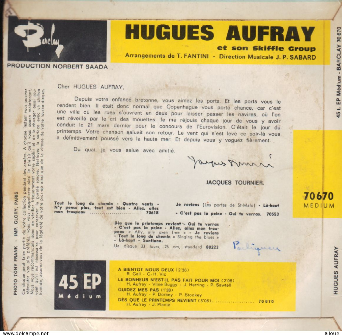 HUGUES AUFRAY - FR EP - A BIENTOT NOUS DEUX + 3 - Autres - Musique Française