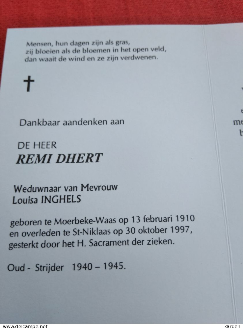 Doodsprentje Remi Dhert / Moerbeke Waas 13/2/1910 Sint Niklaas 30/10/1997 ( Louisa Inghels ) - Religion &  Esoterik