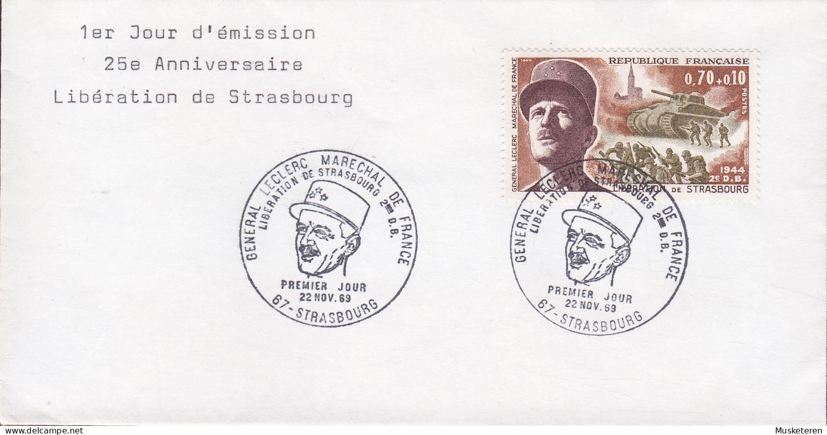 France STRASBOURG 1969 FDC Cover  Premier Jour Lettre Libération De Strasbourg Marechal De France General Leclerc - 1960-1969