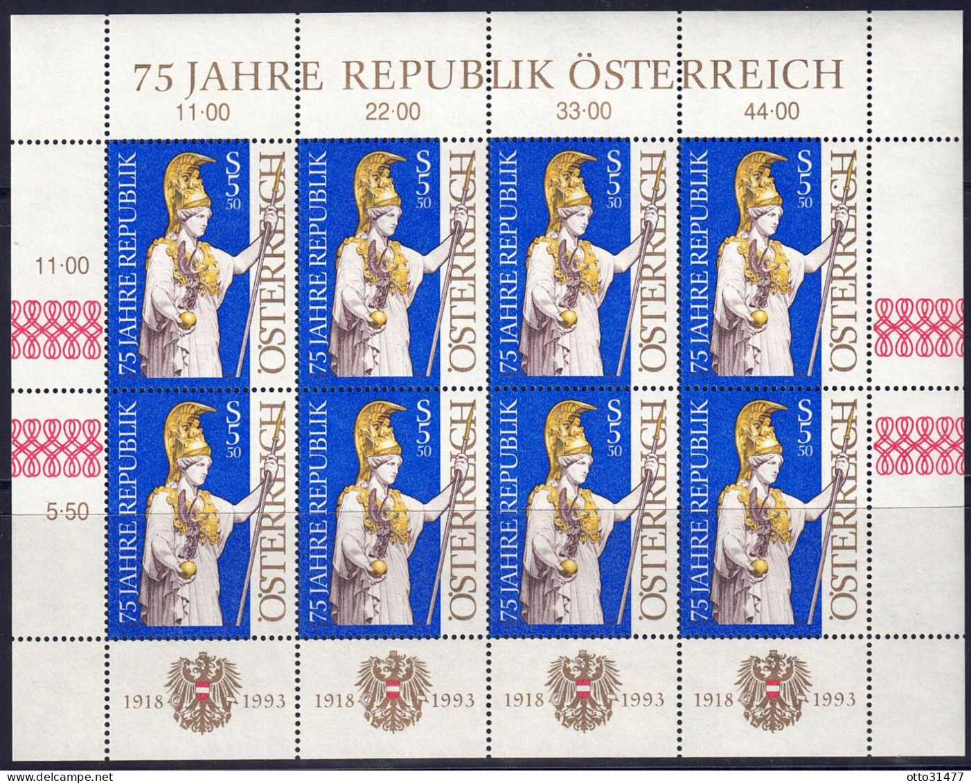 Österreich 1993 - 75 Jahre Republik, Klb. ANK-Nr. 2143, MiNr. 2113, Postfrisch ** / MNH - Blokken & Velletjes