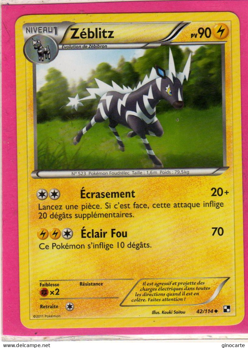 Carte Pokemon Francaise 2011 Noir Et Blanc 42/114 Zeblitz 90pv Bon Etat - Noir & Blanc