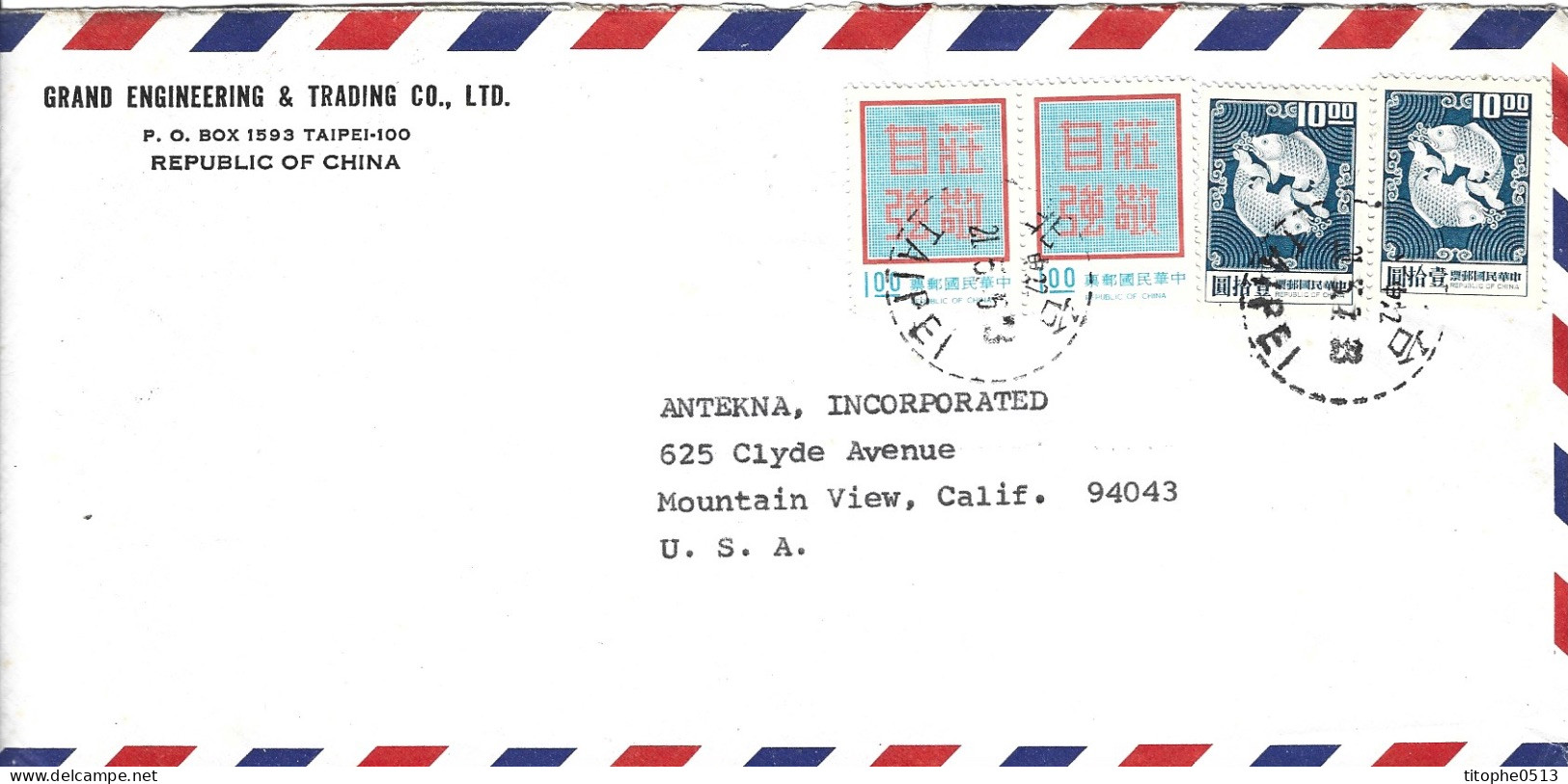 TAÏWAN. N°821 & N°823 De 1972 Sur 2 Enveloppes Ayant Circulé. Devise De Tchang Kaï-Chek. - Lettres & Documents