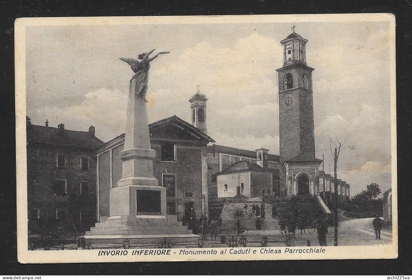 - CARTOLINA 1926 INVORIO INFERIORE Novara ️Monumento Ai Caduti E Chiesa Parrocchiale Animata 94 Porp. Ris. Caletti - Novara