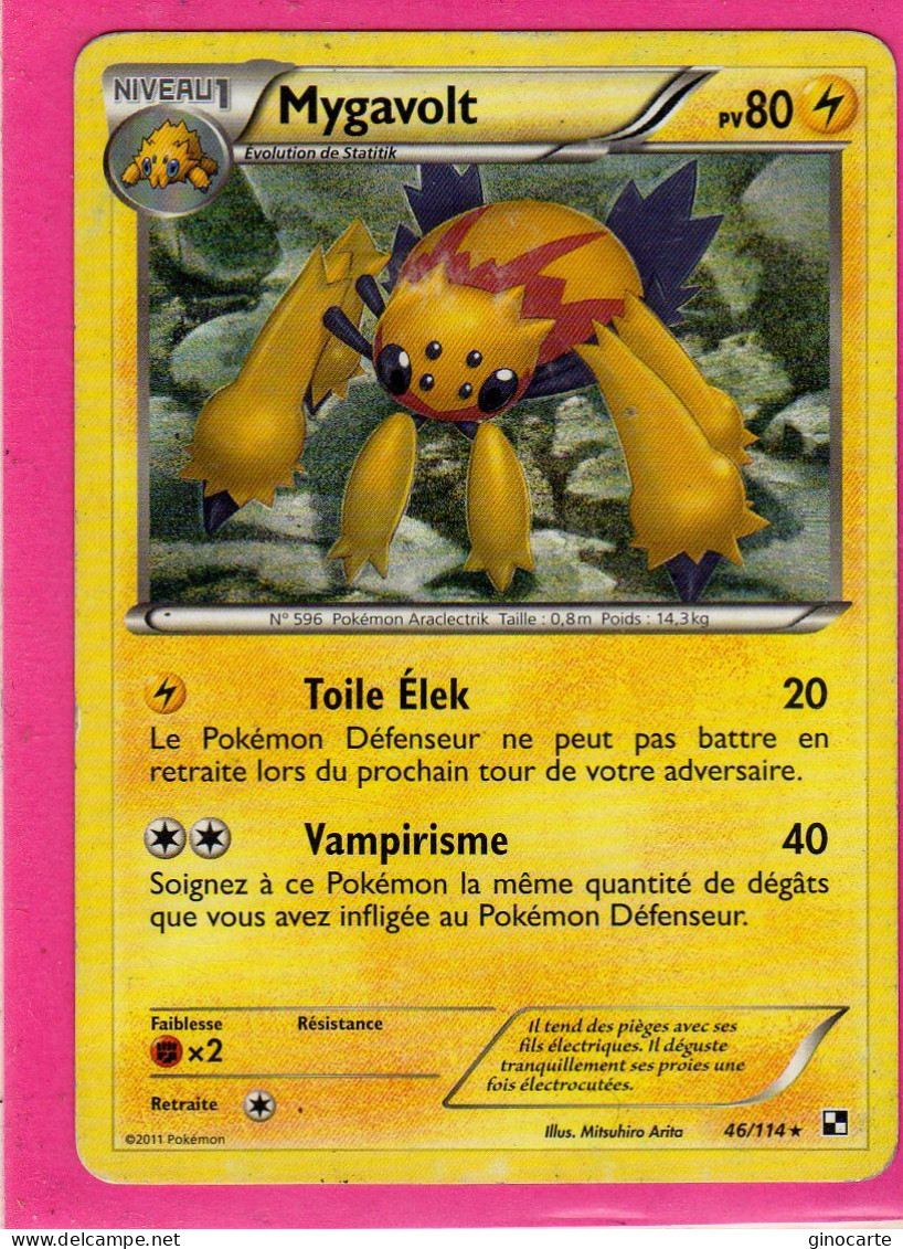 Carte Pokemon Francaise 2011 Noir Et Blanc 46/114 Mygavolt 80pv Dos Blanchi - Black & White