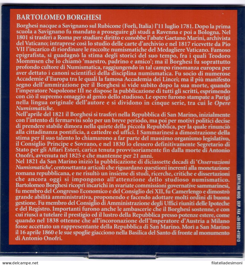 2004 Repubblica Di San Marino - Bartolomeo Borghesi 2 Euro Commemorativi - FDC - Otros & Sin Clasificación