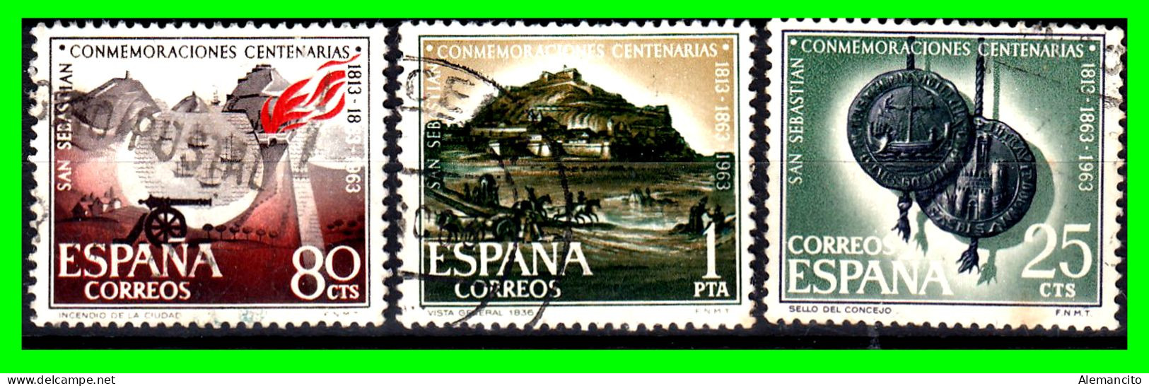 ESPAÑA SELLOS AÑO 1963   - CONMEMORACIONES  CENTENARIAS DE SAN SEBASTIÁN  – SERIE - Oblitérés