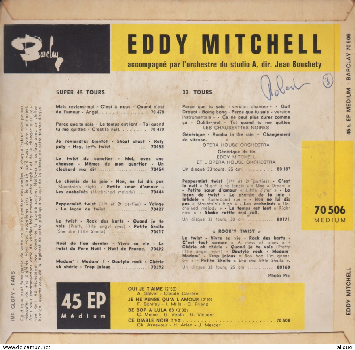 EDDY MITCHELL FR EP OUI JE T'AIME - BE BOP A LULA 63 + 2 - Andere - Franstalig