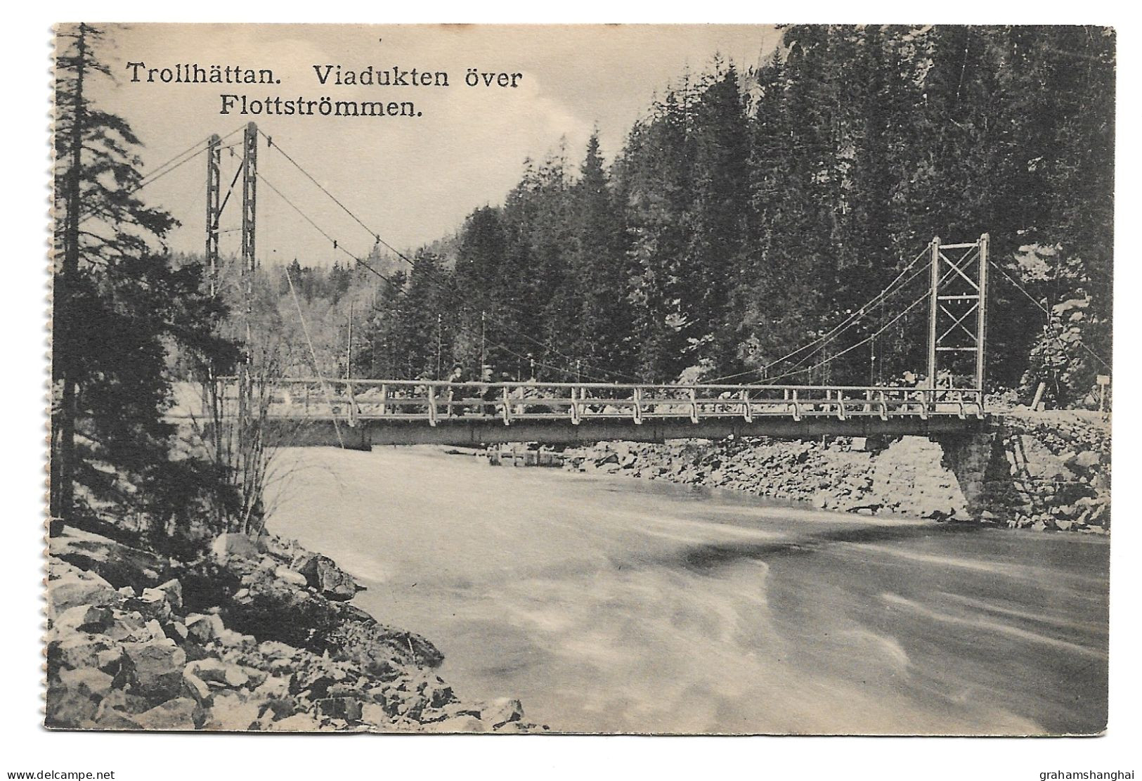 Postcard Sweden Trollhättan Viadukten Over Flottströmmen Small Bridge Over River Forest Unposted - Ponts