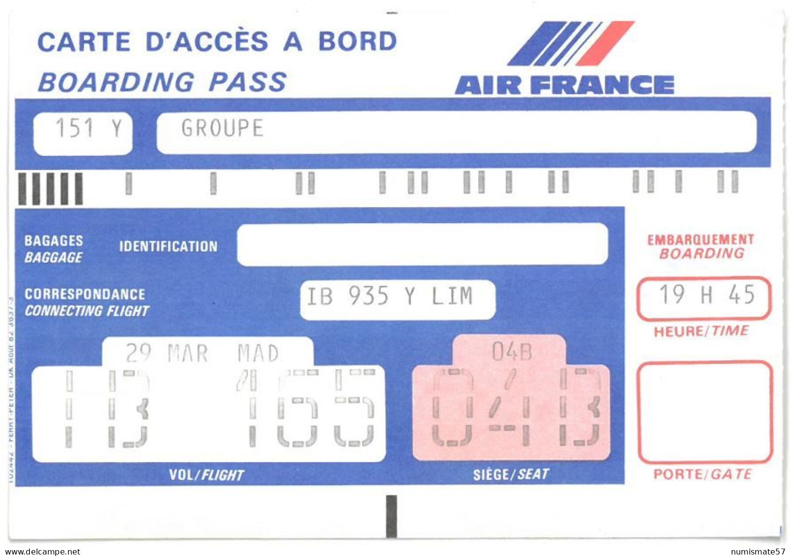 CARTE D'ACCES A BORD - AIR FRANCE - ( Boarding Pass ) - Europa