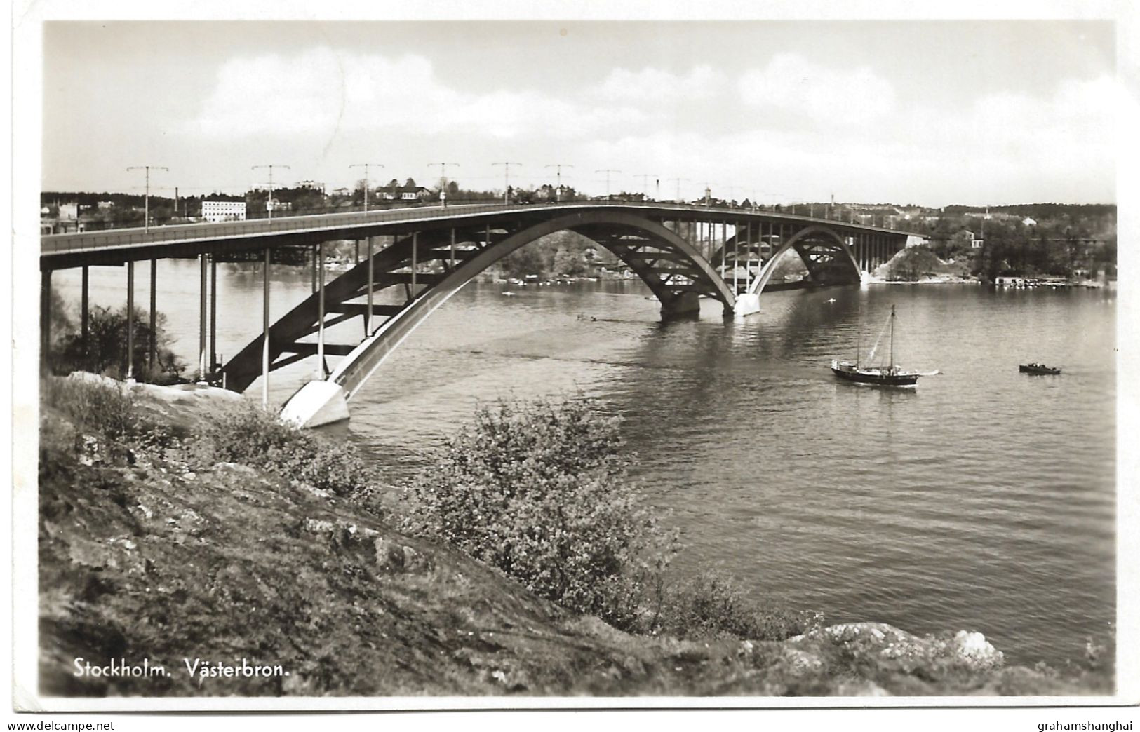 Postcard Sweden Stockholm Västerbron Arched Bridge Posted 1943 - Ponts