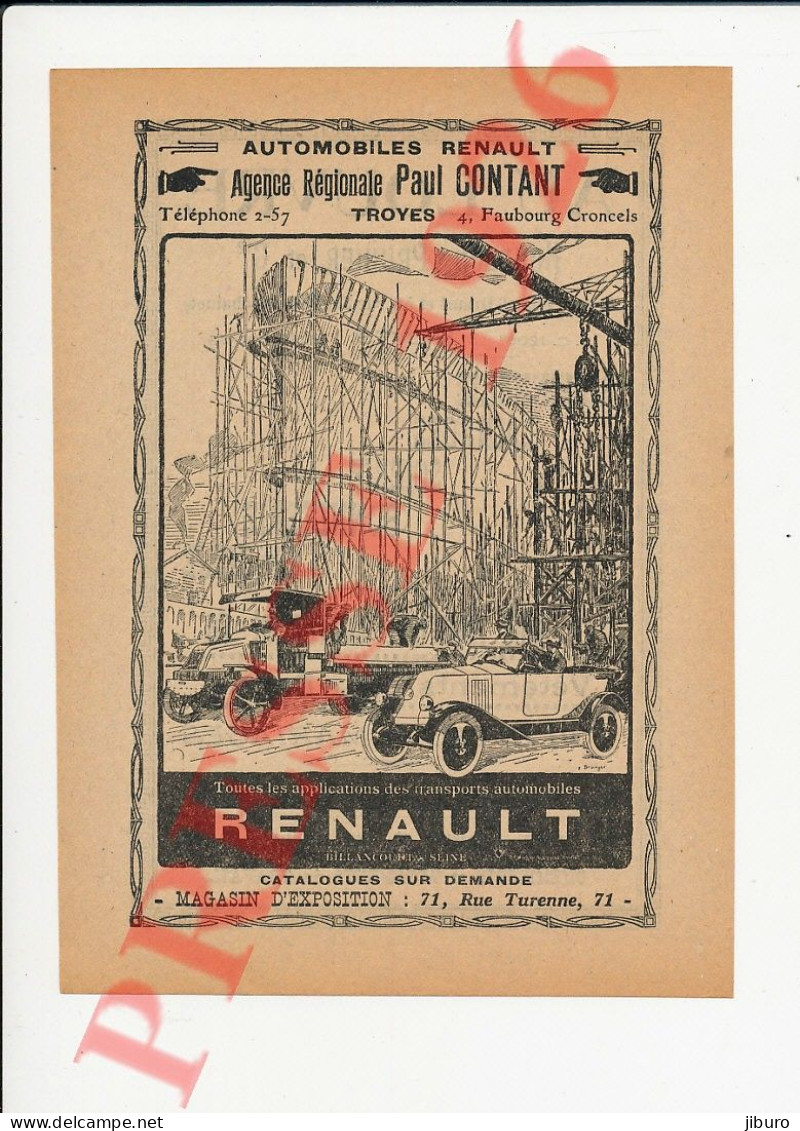 Publicité Paul Contant Troyes Automobiles Renault Voiture à Identifier Camion (chantier Naval) Houplon Prunier Au Louvre - Non Classés