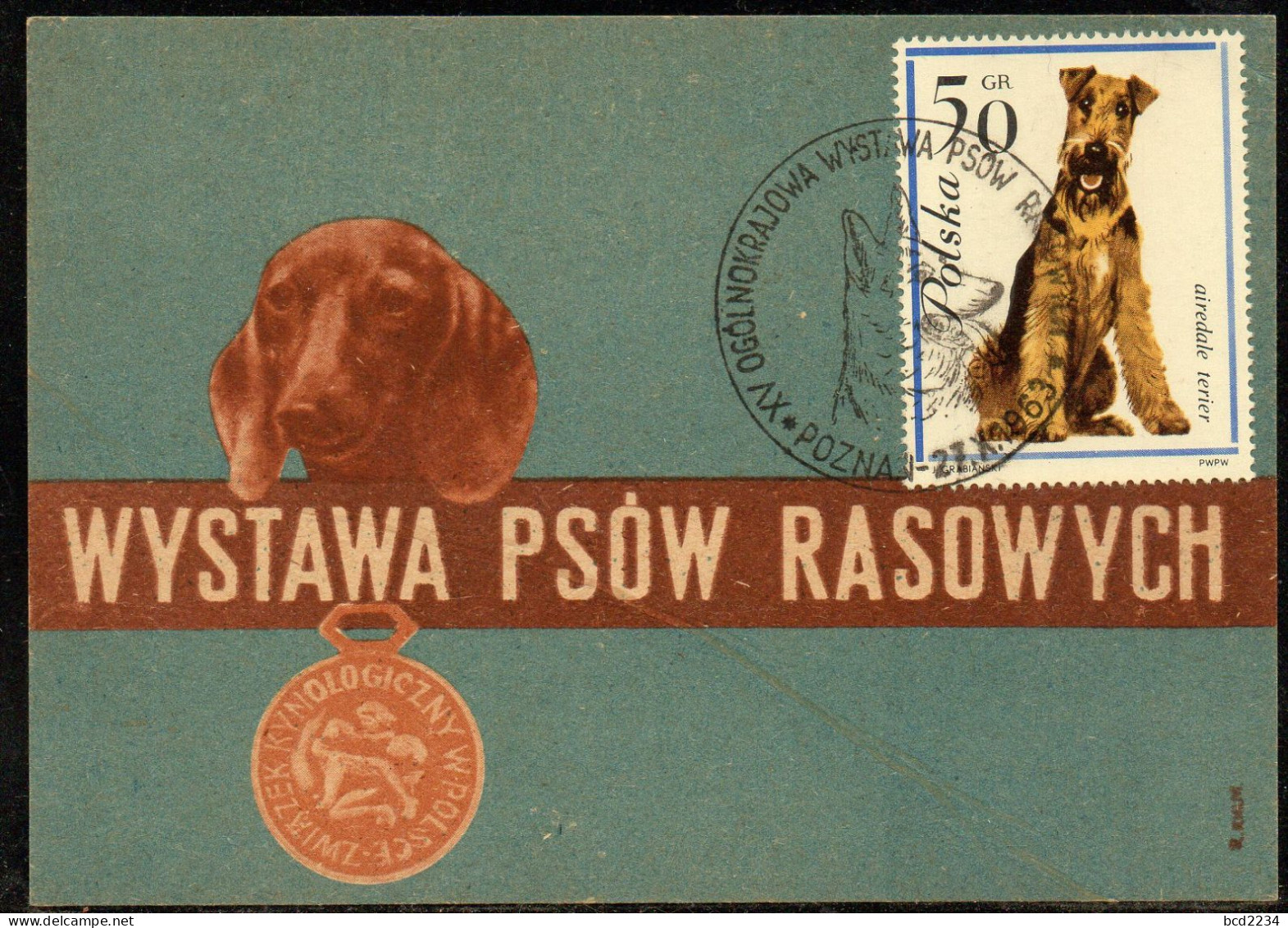 POLAND 1963 XV NATIONAL PEDIGREE DOG SHOW CANCEL ON PC POZNAN DOGS - Chiens