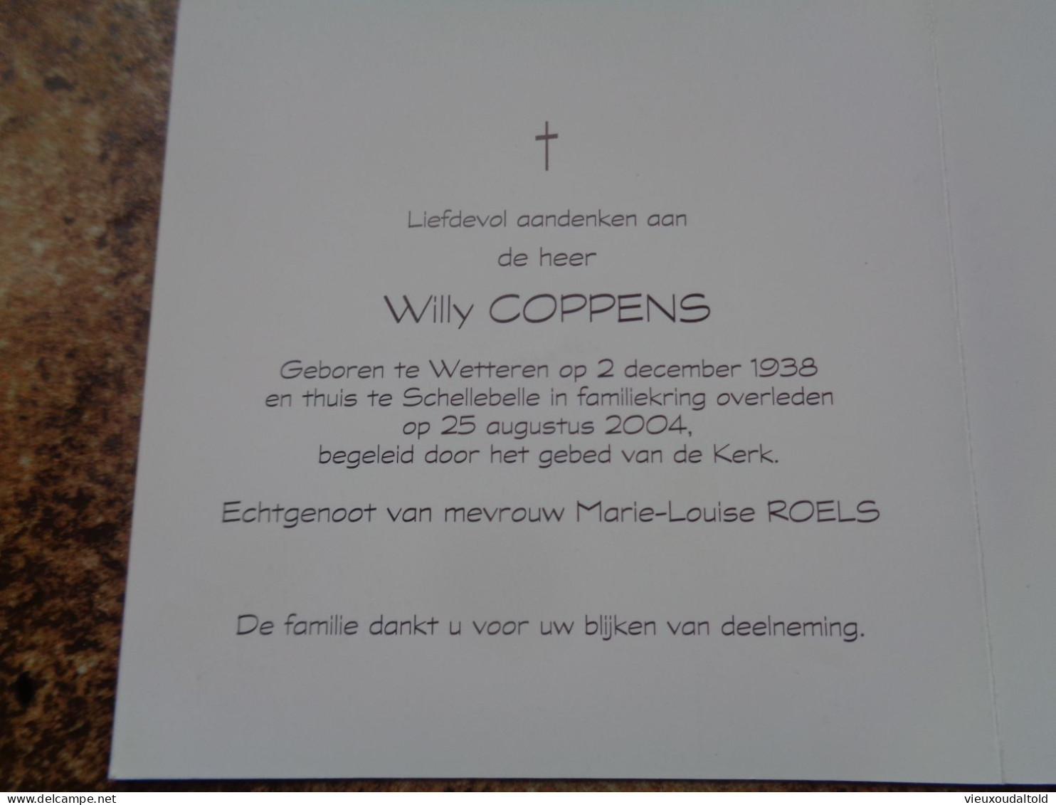 Doodsprentje/Bidprentje  Willy COPPENS   Wetteren 1938-2004 Schellebelle  (Echtg M. ROELS) - Otros & Sin Clasificación