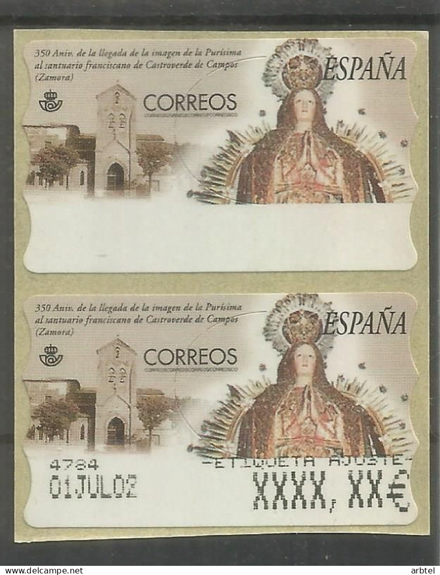 ESPAÑA ATM VIRGEN CASTOVERDE DE CAMPOS ZAMORA ETIQUETA BLANCA Y DE AJUSTE - Christentum