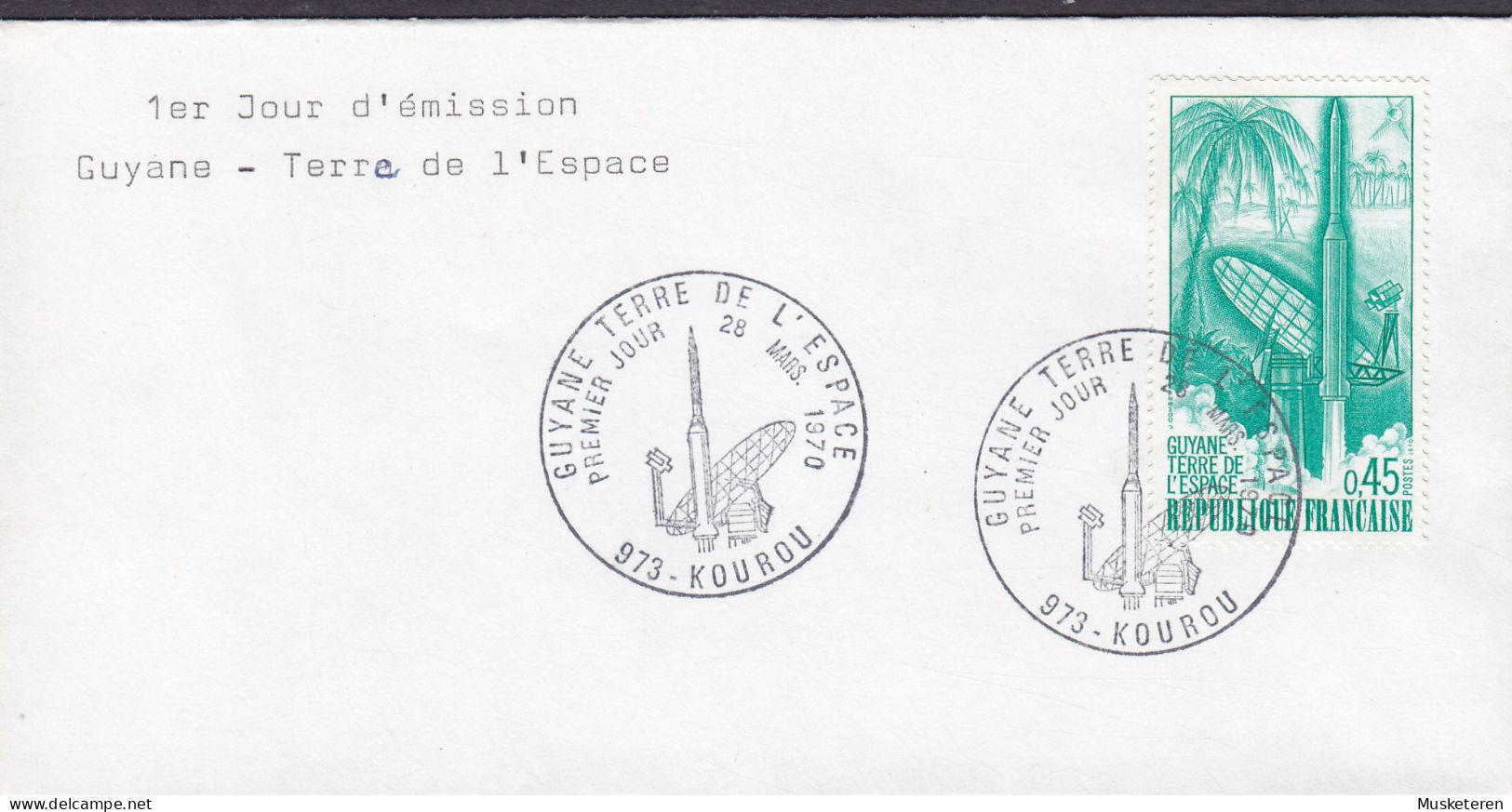 France KOUROU (French Guyana) 1970 FDC Cover  Premier Jour Lettre Guyane Terre De L'Espace - 1970-1979