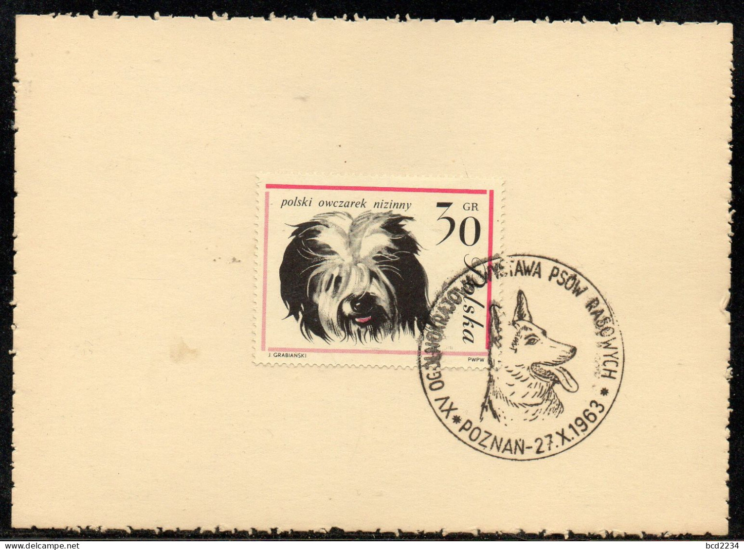 POLAND 1963 XV NATIONAL PEDIGREE DOG SHOW CANCEL ON CARD POZNAN DOGS - Dogs