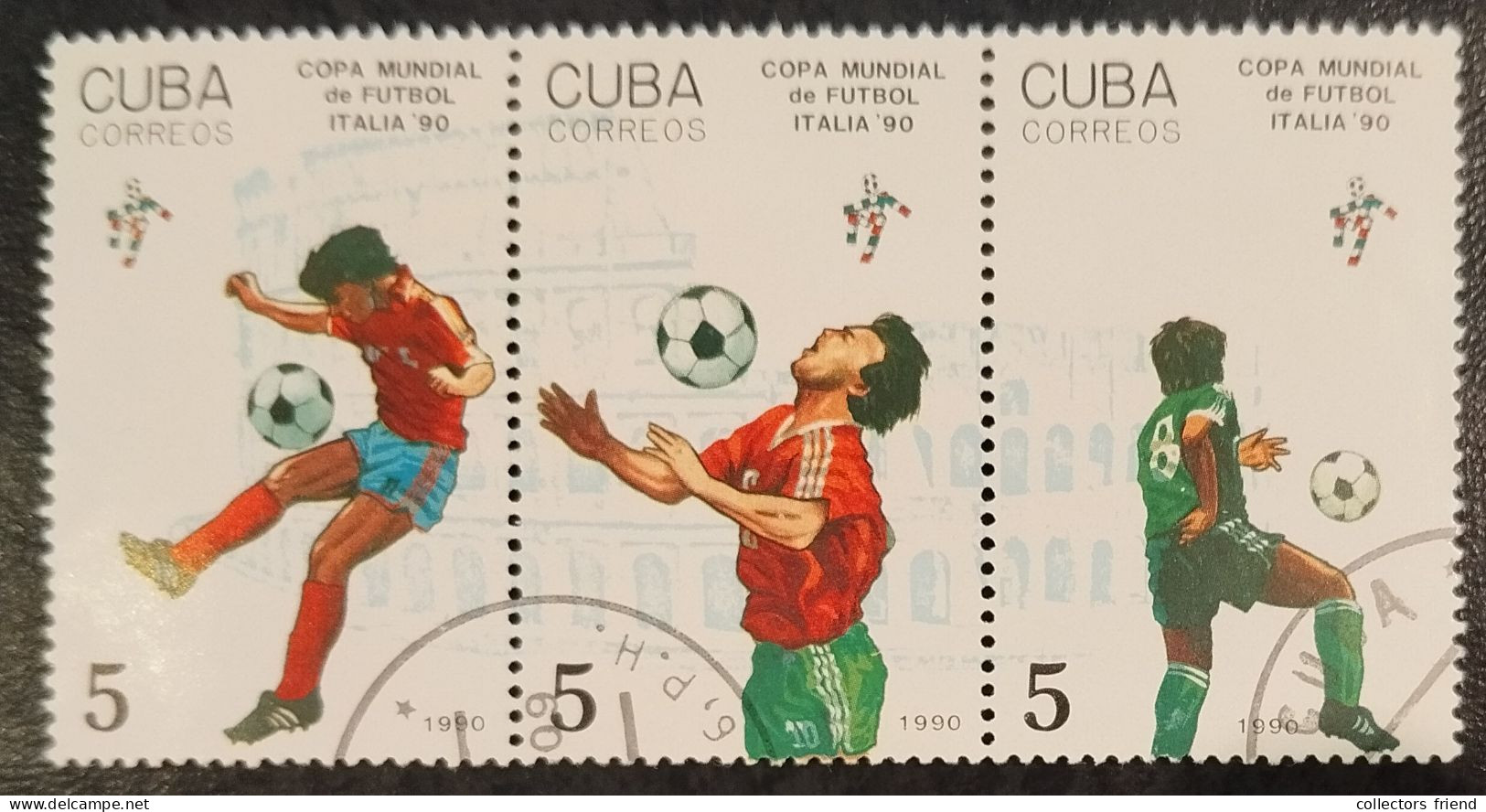 Cuba Kuba - 1990 - FOOTBALL FUSSBALL SOCCER - 3 Stamps Printed Together - Used - 1990 – Italien