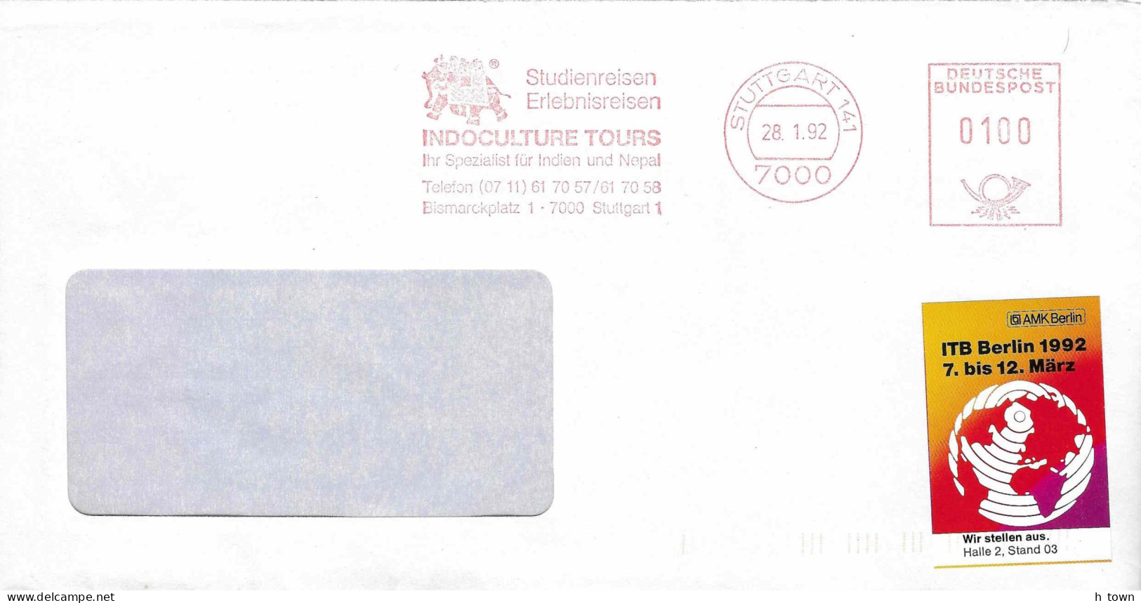 414  Elephant: Ema D'Allemagne, 1992 - Tourism, India: Meter Stamp From Stuttgart, Germany - Elefanti