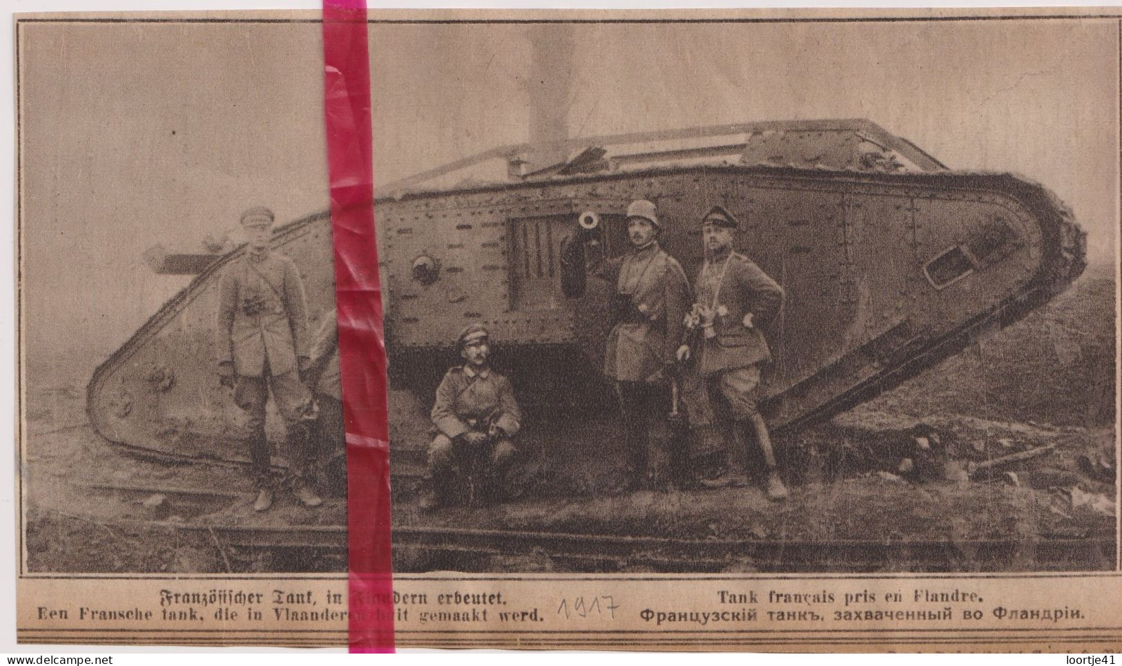 Oorlog Guerre 14/18 Vlaanderen - Franse Tank Français Pris En Flandre - Orig. Knipsel Coupure Tijdschrift Magazine  1917 - Zonder Classificatie