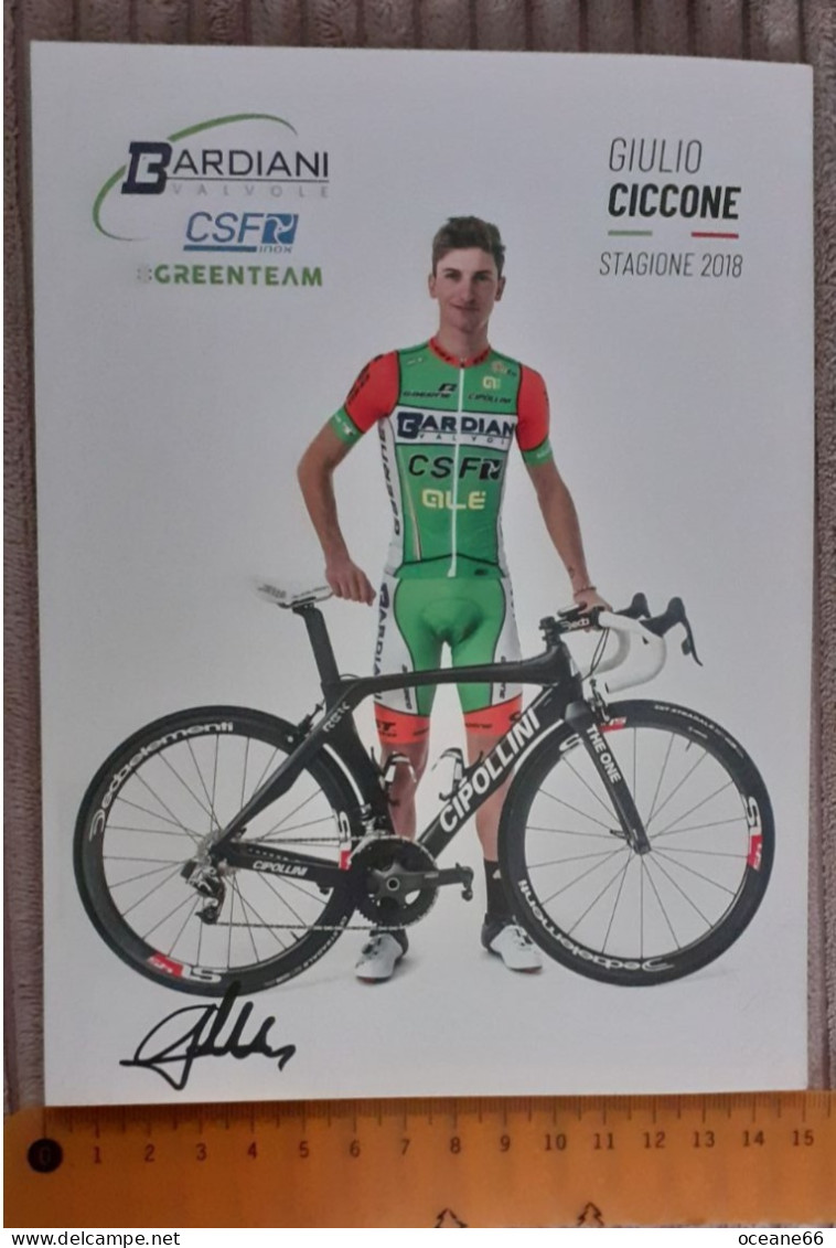 Autographe Giulio Ciccone Bardiani CSF 2018 Format 15 X 20 Cm - Cyclisme