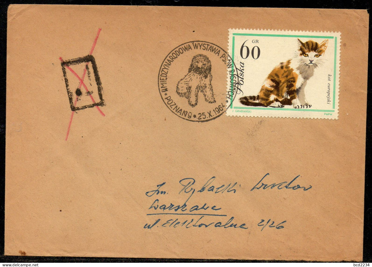 POLAND 1964 II INTERNATIONAL PEDIGREE DOG SHOW CANCEL ON COVER POZNAN DOGS - Chiens