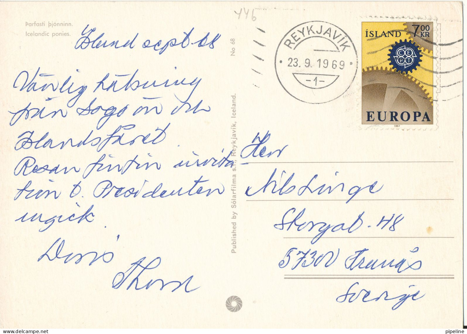 Iceland Postcard Sent To Sweden 23-9-1969 (Icelandic Ponies) - Iceland