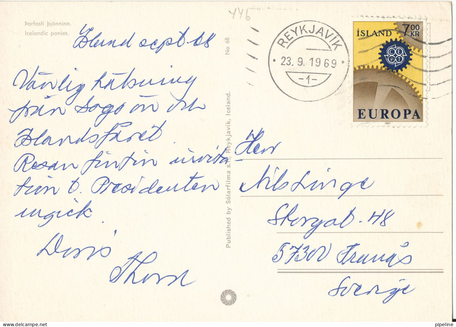 Iceland Postcard Sent To Sweden 23-9-1969 (Icelandic Ponies) - Islande