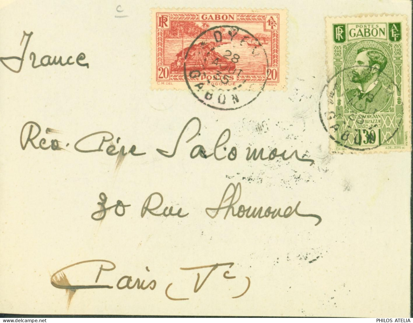 Gabon YT N°131 133 Savorgnan De Brazza Et Fleuve Ogooué CAD Ayem ? Gabon 28 AOUT 1935 - Lettres & Documents