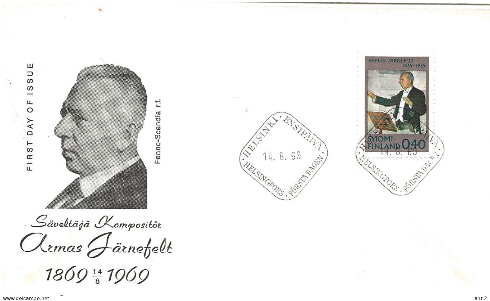 Finland   1969 100th Birth Anniversary Of Armas Järnefelts,  Kapellmeister And Composer; Painting By Vilho  MI 661  FDC - Covers & Documents