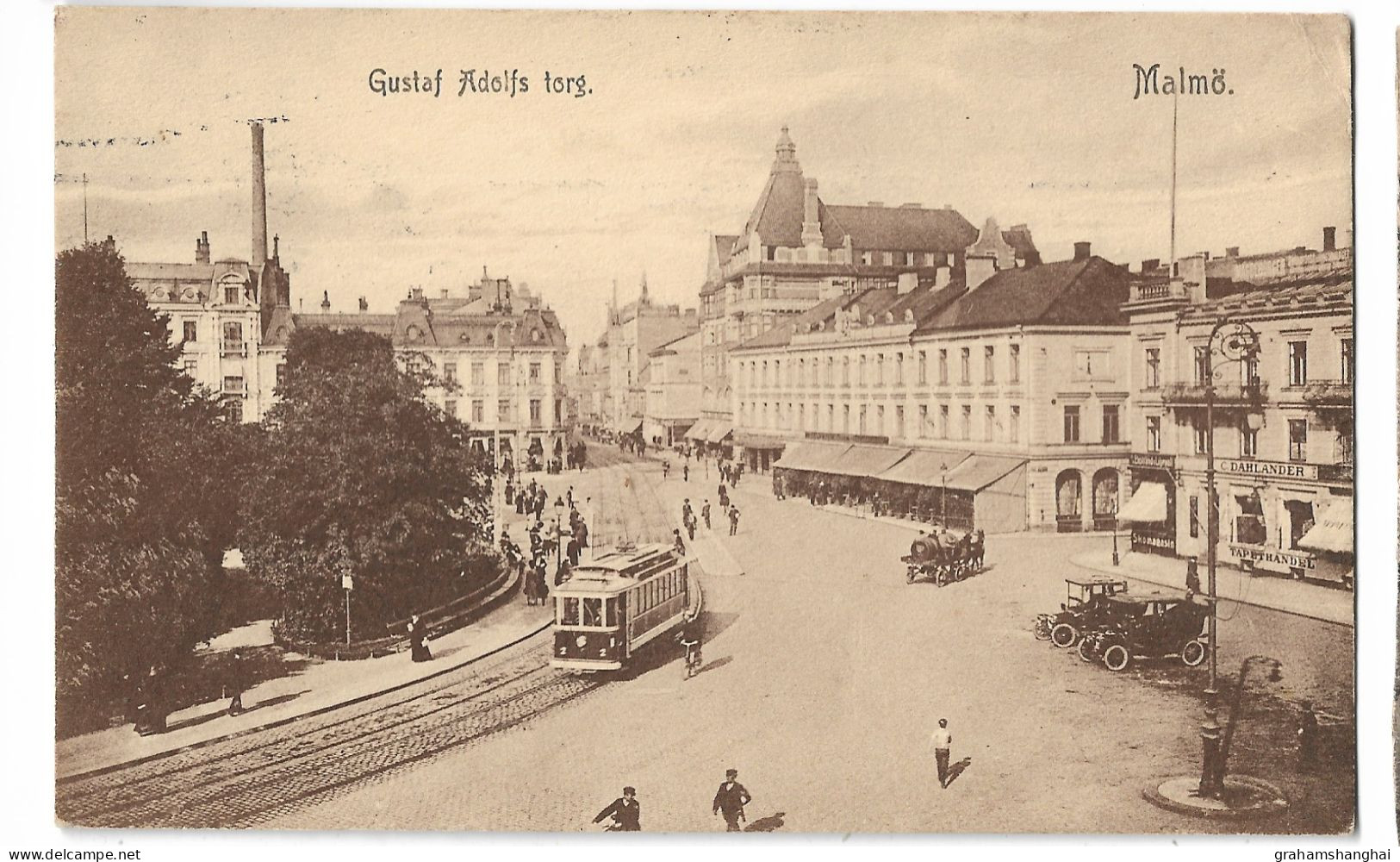 7 postcards lot European cities street scenes traffic trams cars buses horse drawn vehicles early 20th century