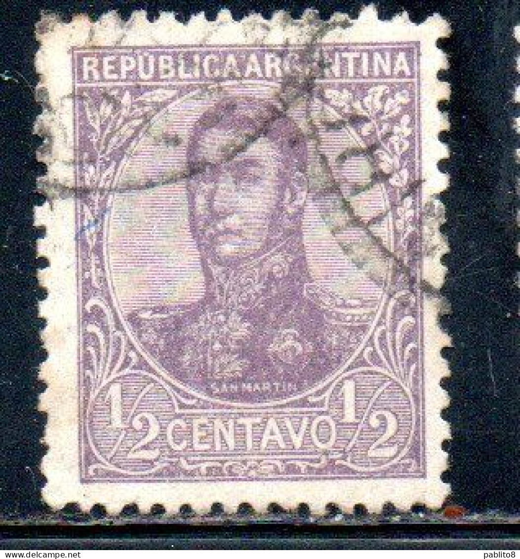 ARGENTINA 1908 1909 JOSE DE SAN MARTIN 1/2c USED USADO OBLITERE' - Used Stamps