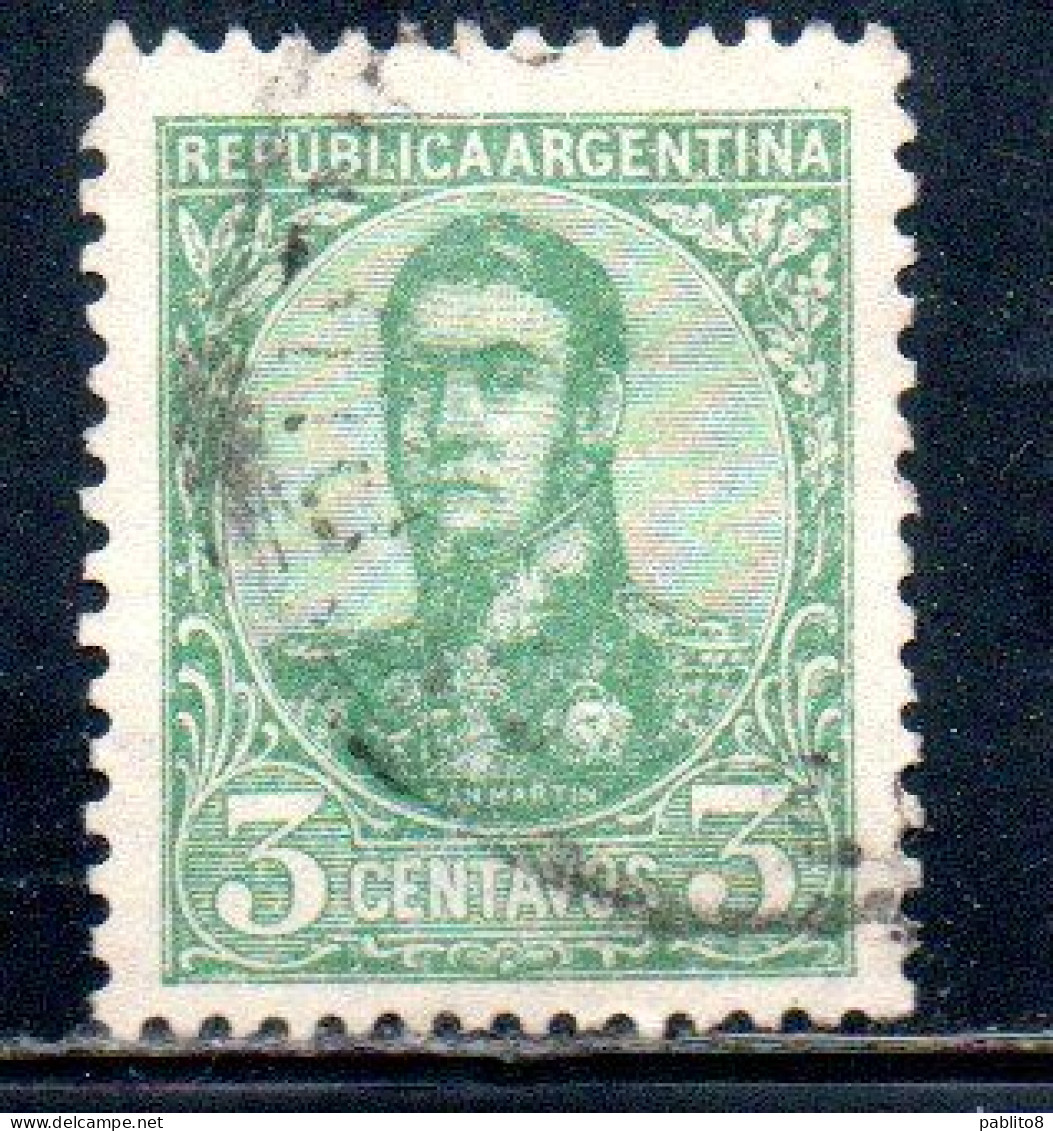 ARGENTINA 1908 1909 JOSE DE SAN MARTIN 3c USED USADO OBLITERE' - Usati