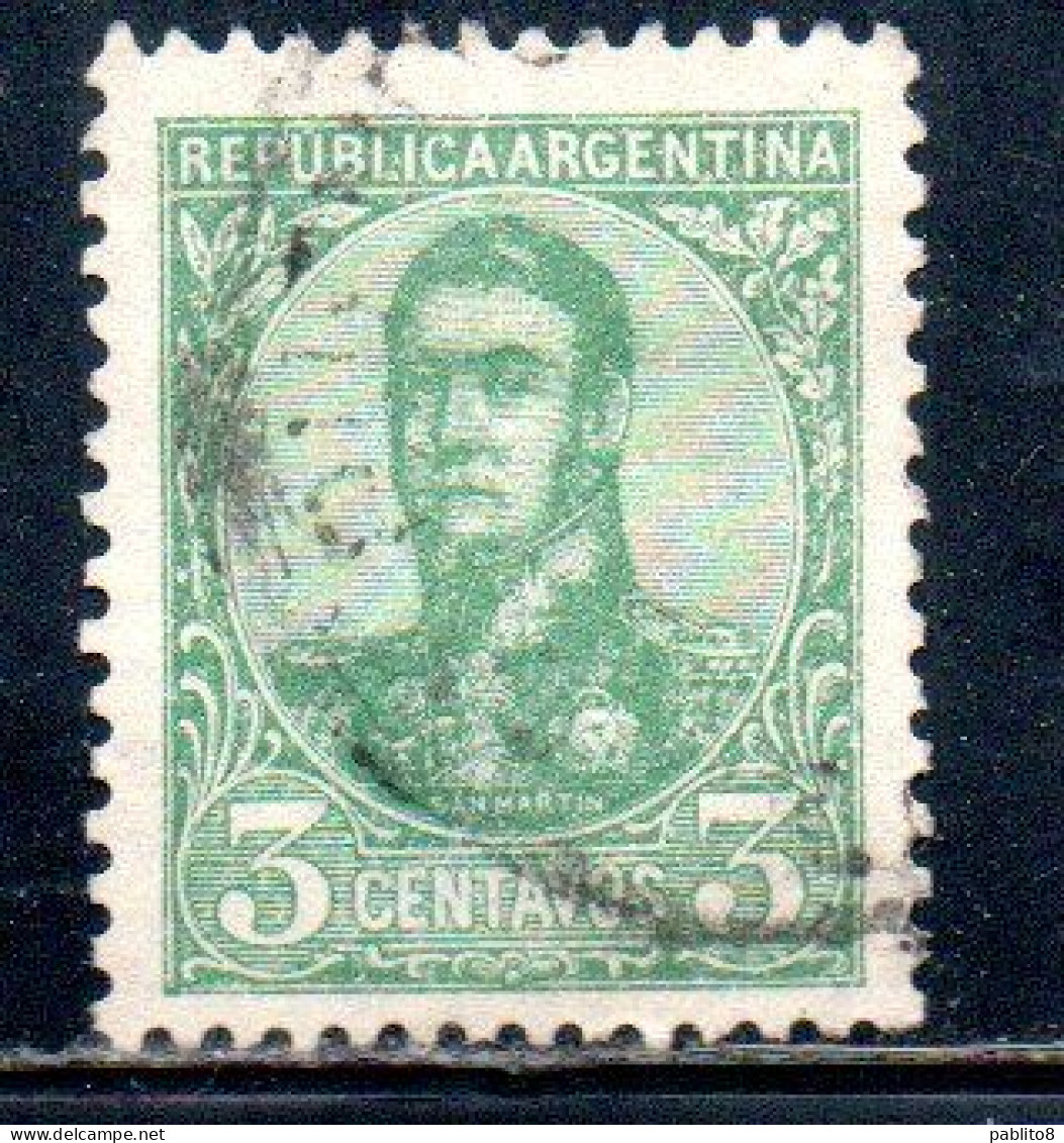 ARGENTINA 1908 1909 JOSE DE SAN MARTIN 3c USED USADO OBLITERE' - Used Stamps