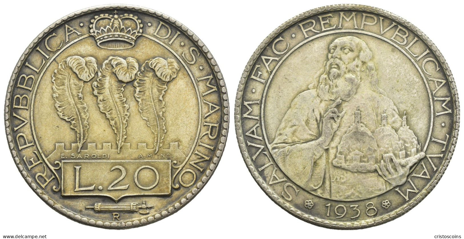 S.Marino 20 Lire 1939 .Argento/Silber.. (V-61 - Saint-Marin