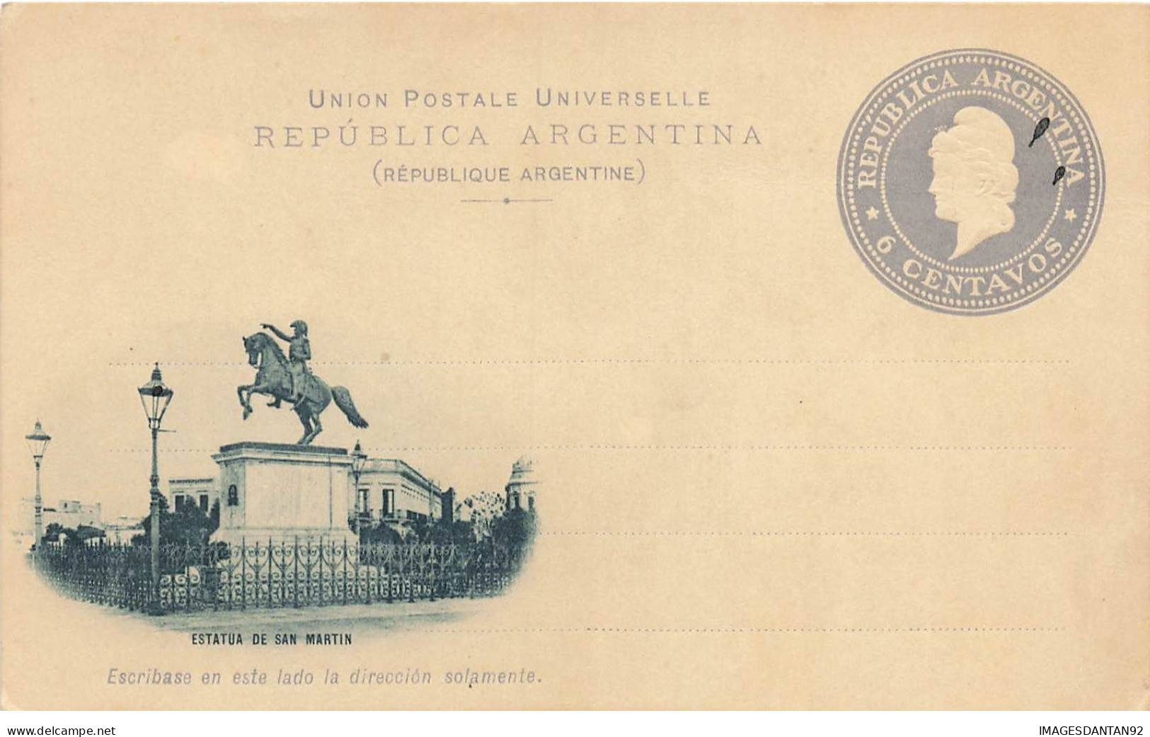ENTIER ARGENTINE #FG54783 6 CENTAVOS ESTATUA DE SAN MARTIN - Postal Stationery