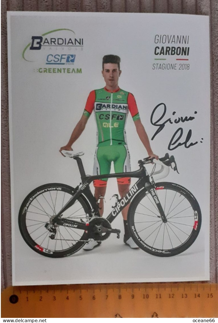 Autographe Giovanni Carboni Bardiani CSF 2018 Format 15 X 20 Cm - Cyclisme