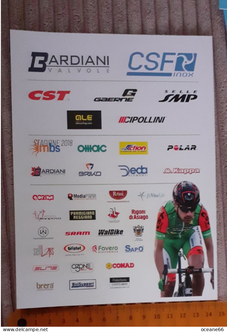 Autographe Giovanni Carboni Bardiani CSF 2018 Format 15 X 20 Cm - Cyclisme