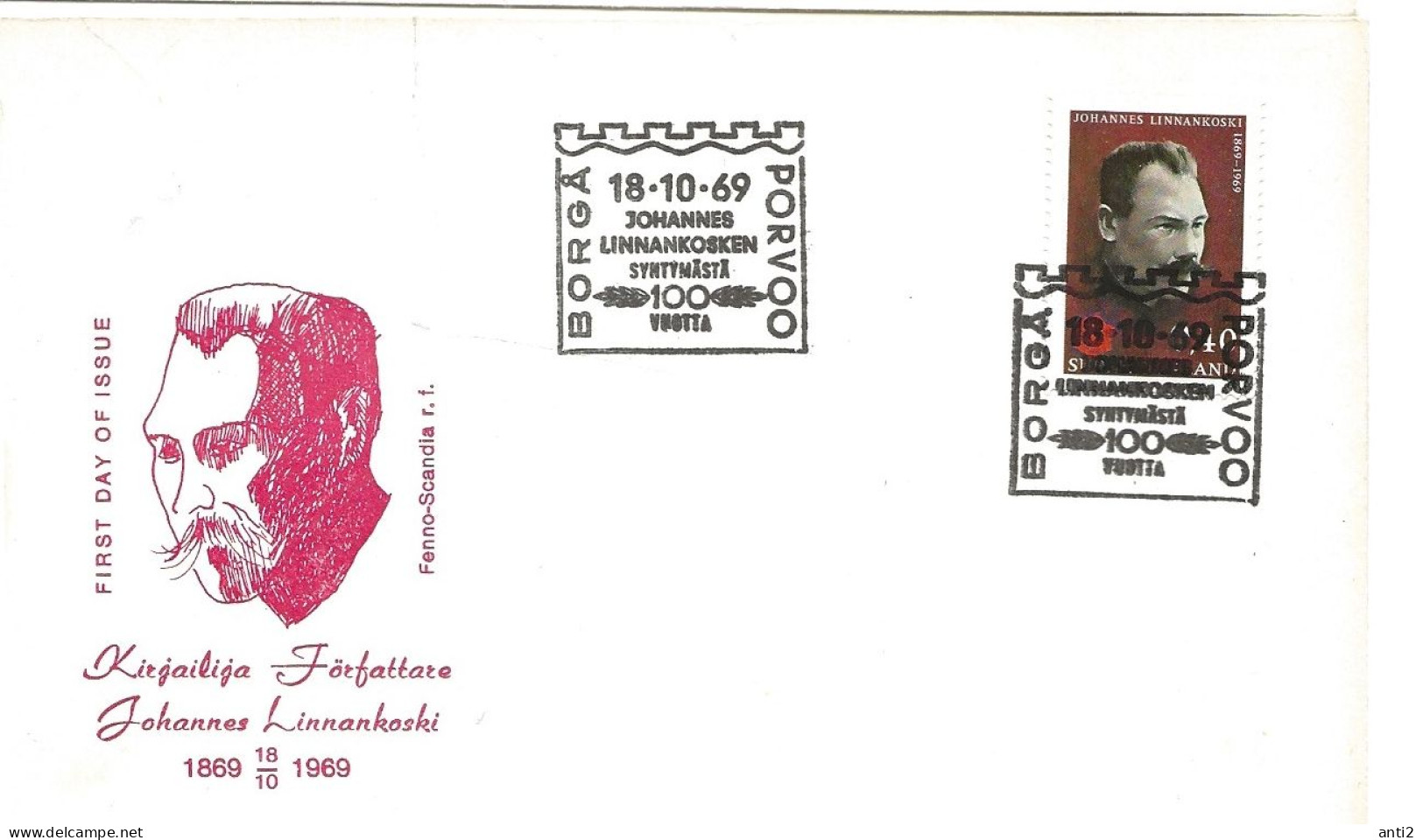 Finland   1969 100th Birth Anniversary Of Journalist Johannes Linnankoski. MI 663  FDC - Lettres & Documents