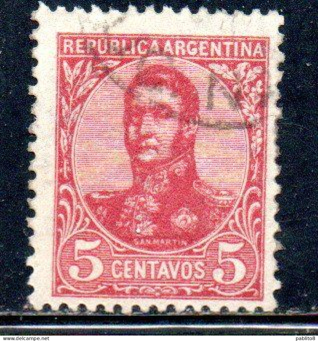 ARGENTINA 1908 1909 JOSE DE SAN MARTIN 5c USED USADO OBLITERE' - Used Stamps