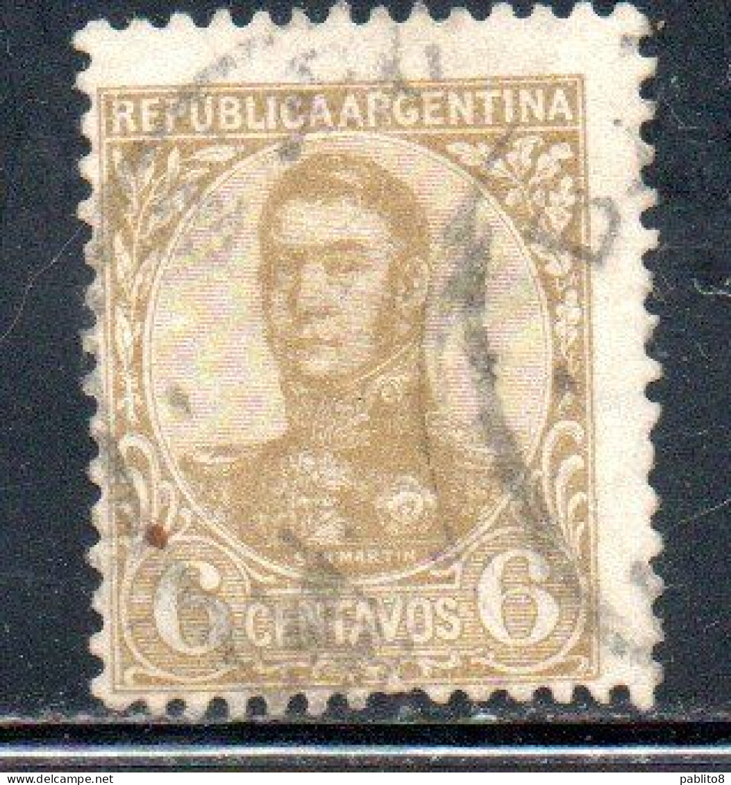 ARGENTINA 1908 1909 JOSE DE SAN MARTIN 6c USED USADO OBLITERE' - Oblitérés