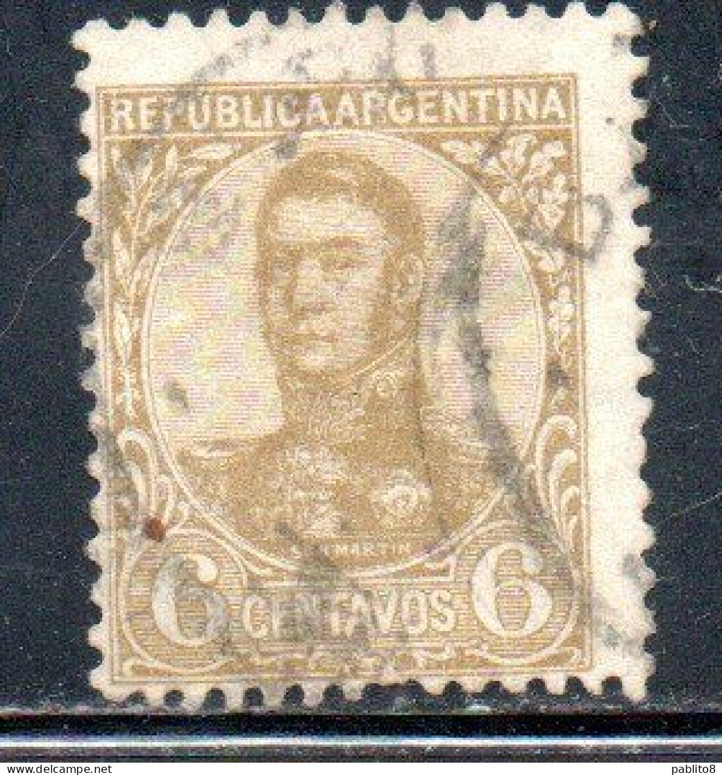 ARGENTINA 1908 1909 JOSE DE SAN MARTIN 6c USED USADO OBLITERE' - Used Stamps
