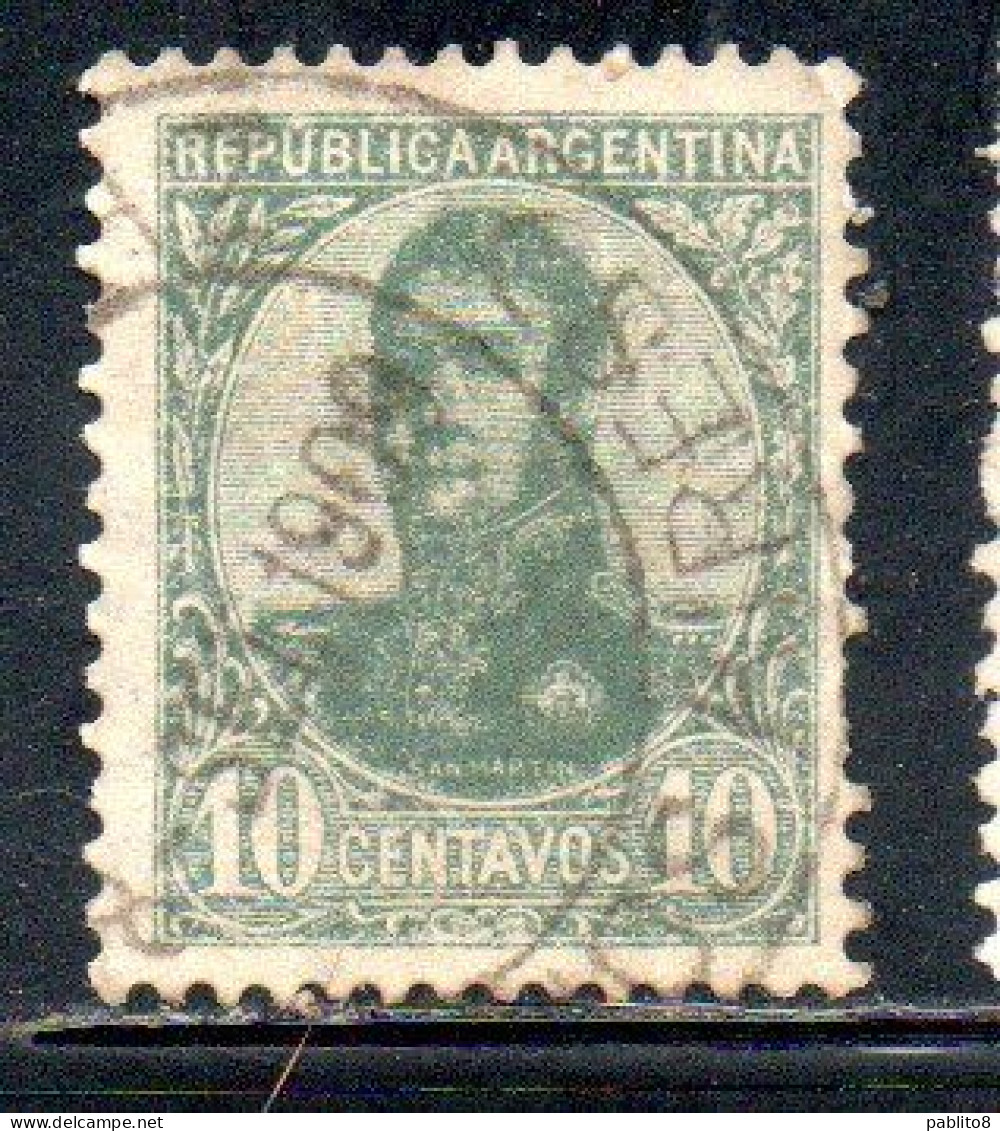 ARGENTINA 1908 1909 JOSE DE SAN MARTIN 10c USED USADO OBLITERE' - Gebruikt