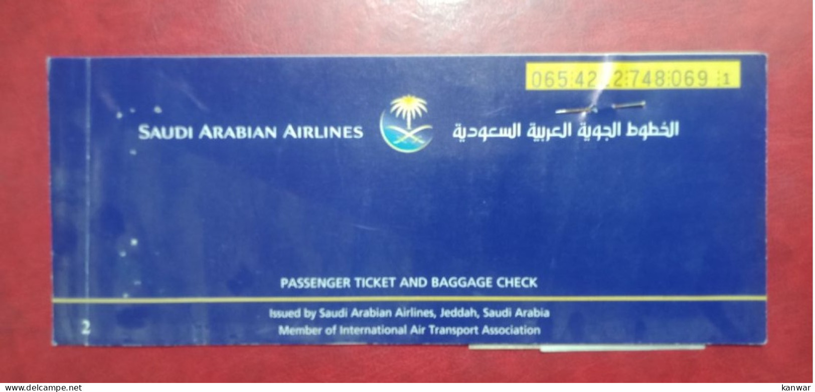 1999 SAUDI ARABIAN AIRLINES PASSENGER TICKET AND BAGGAGE CHECK - Tickets