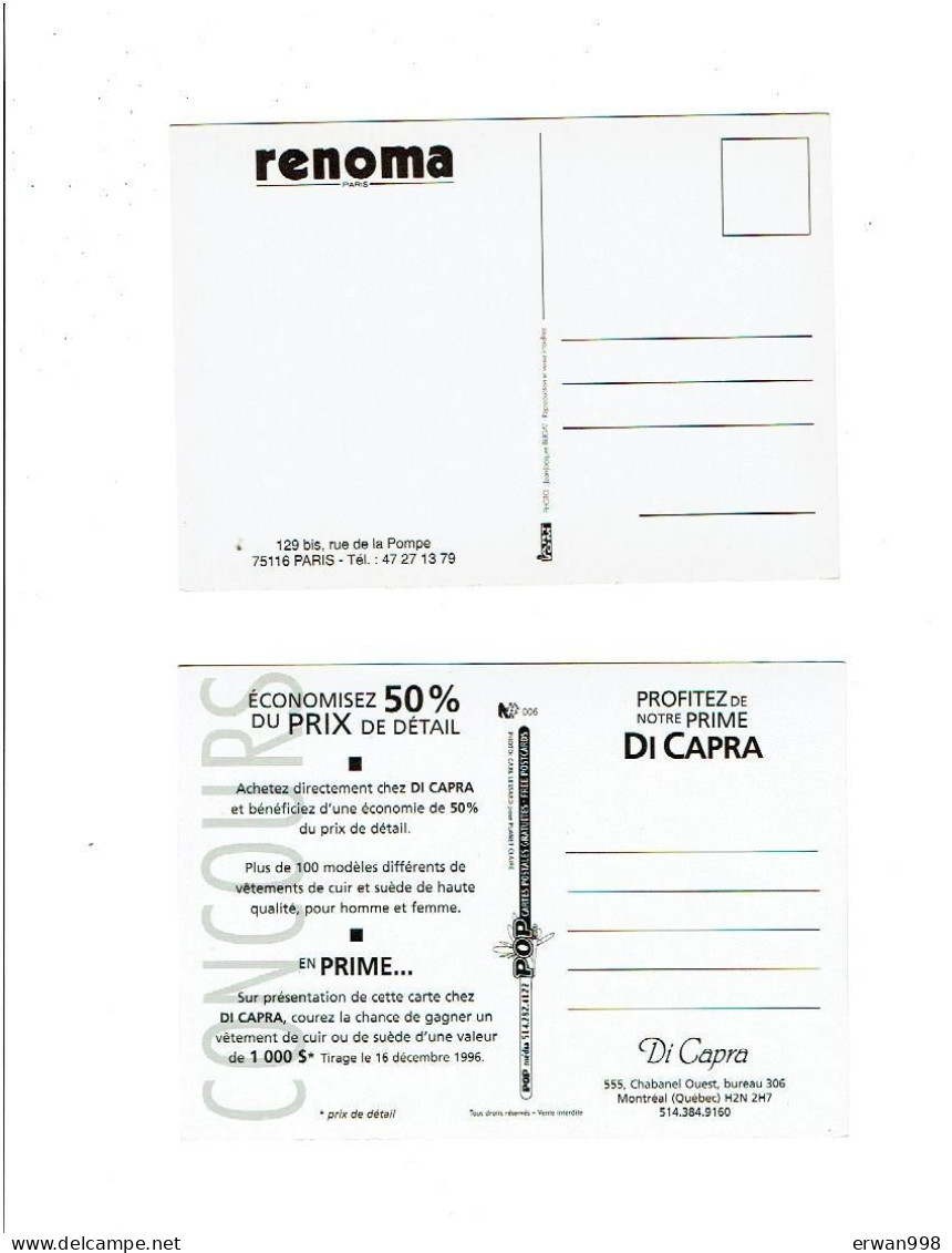 2 Cartes Publicitaires RENOMA & CUIRS CAPRA   (936) - Pin-Ups
