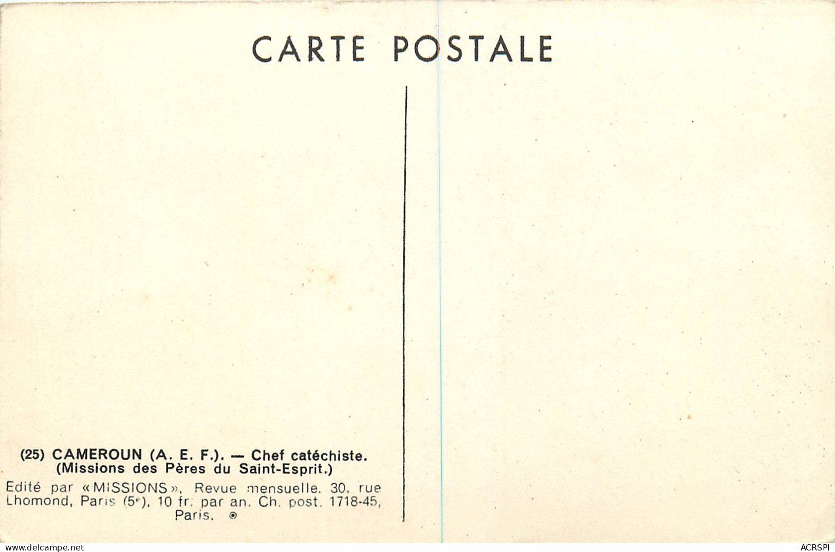 Cameroun, (AEF), Chef Catéchiste ( Missions Des Pères Du St Esprit), Vierge     (scan Recto-verso) PFRCR00034P - Cameroun