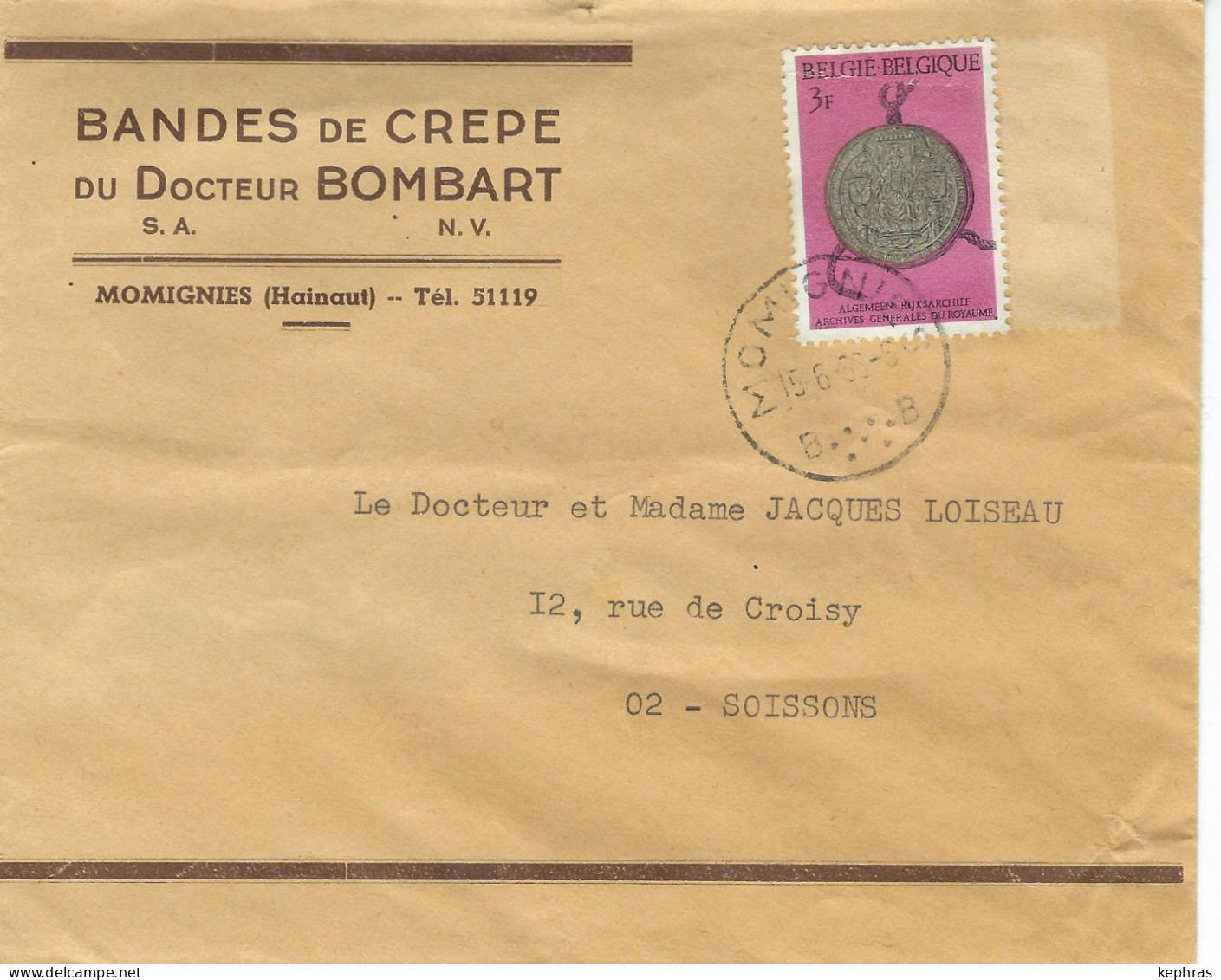 MOMIGNIES : RARE Enveloppe - Bandes De Crepe Du Docteur Bombart - Cachet De La Poste 1966 - Old Professions