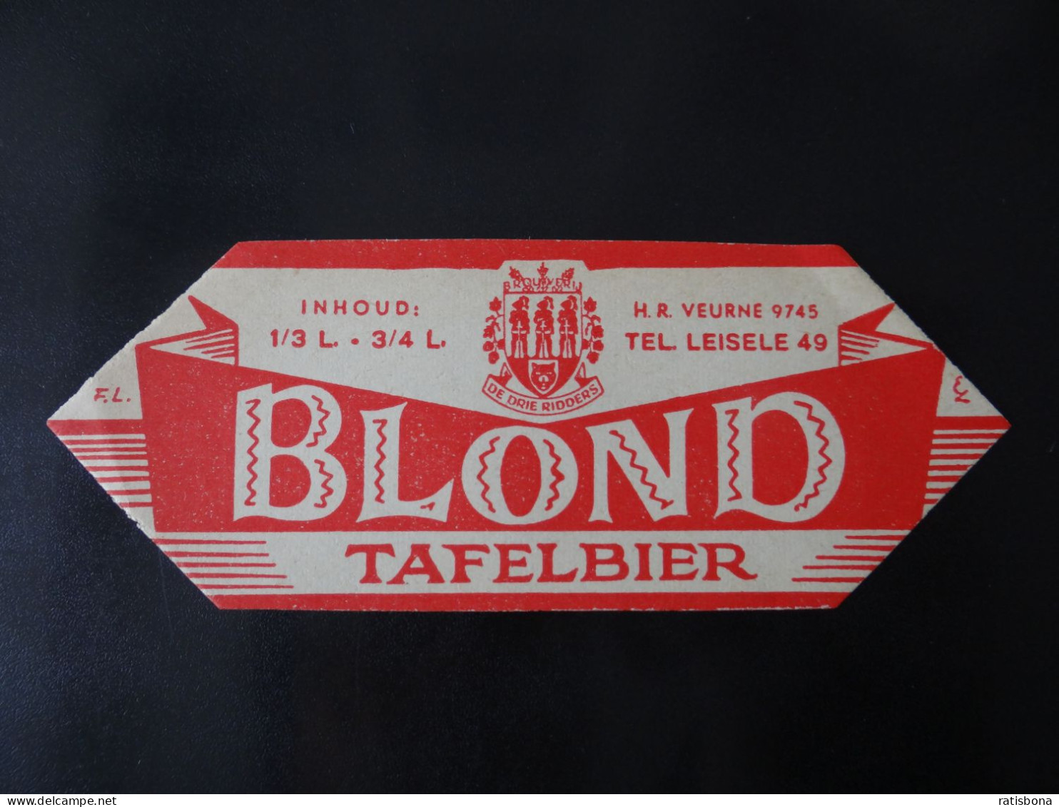 Bier-Etikett- BLOND Tafelbier, Brauerei De Drie Ridders,  Belgien, † 1996 - Bière