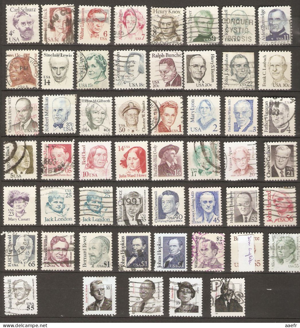 Etats-Unis - USA - 1965/2006 - Great Americans - Américains Célèbres - Petit Lot De 117 Avec Nuances Et Roulettes - Lots & Kiloware (mixtures) - Max. 999 Stamps